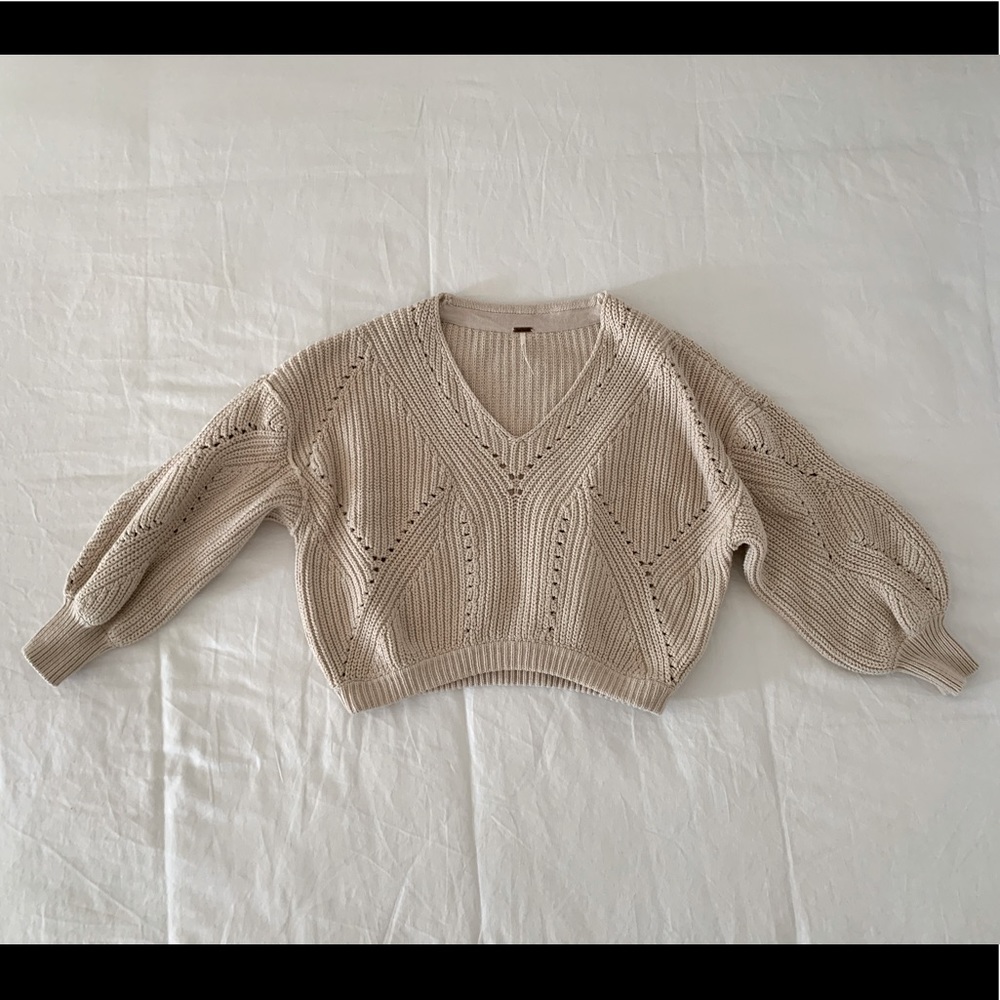Free People Cropped Cream Sweater